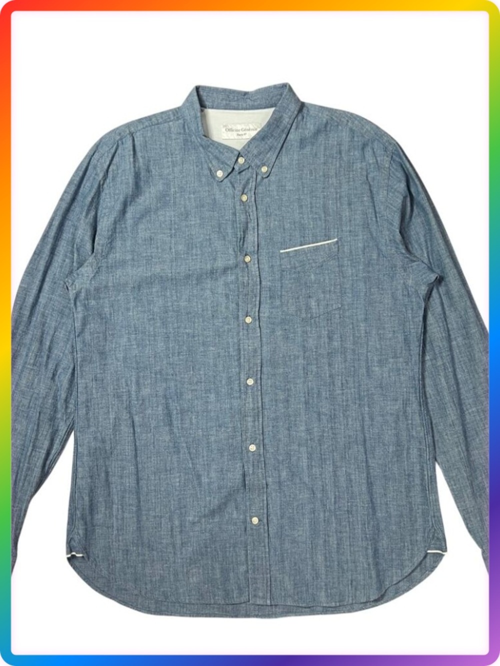 Officine Generale Chambray Button Down Shirt MENS SIZE XL Blue Portugal